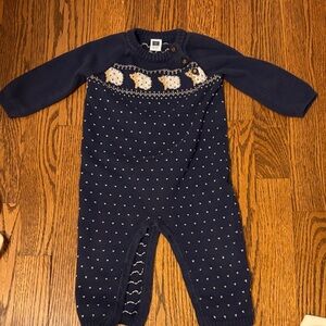 Navy Blue Janie and Jack Baby Knit Romper with Hedgehog Design